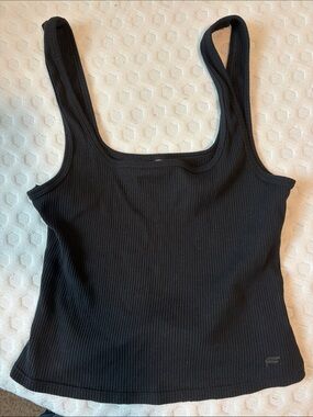 Fabletics Black Ribbed Square-Neck Tank